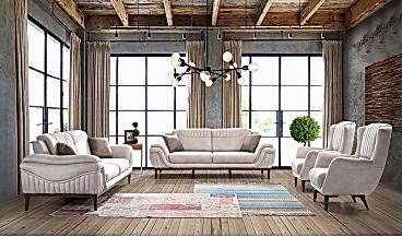 Açelya Nubuk Krem Koltuk Takımı 3+3+1 